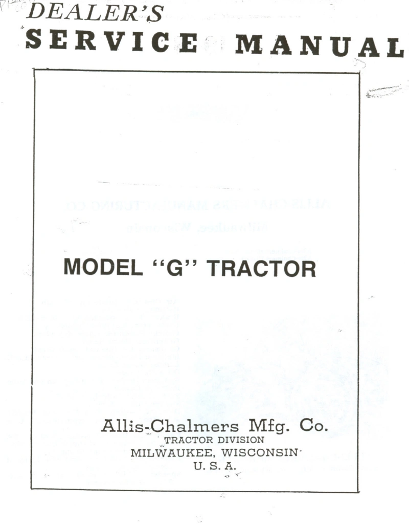 Allis Chalmers G Tractor Service Manual