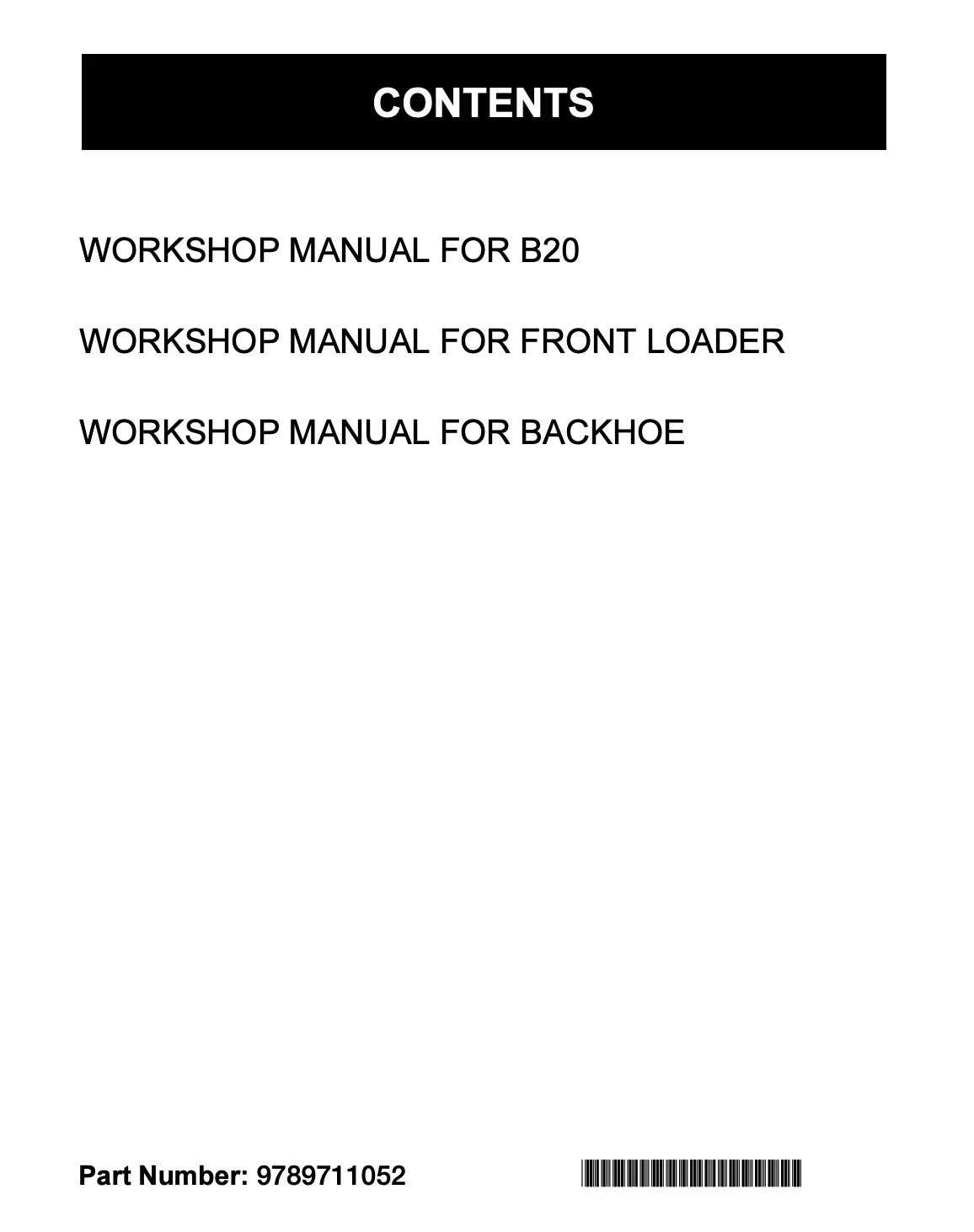 Kubota B20 Tractor Loader Backhoe Workshop Manual
