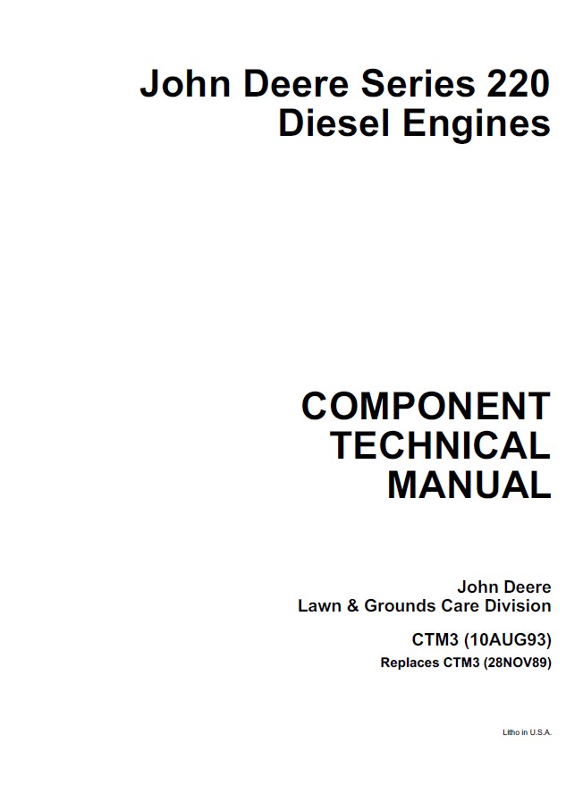 John Deere Series 220 Diesel Engines CTM3 Technical Manual