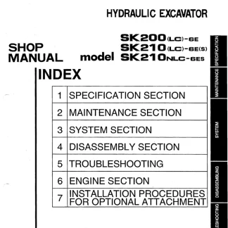 Kobelco SK200-6E, SK200LC-6E, SK210-6E, SK210-6ES, SK210LC-6E, SK210LC-6ES, SK210NLC-6ES Crawler Excavator Service Manual