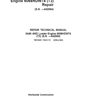 John Deere 544K 4WD Loader Engine (6068HDW74 T3) Technical Manual