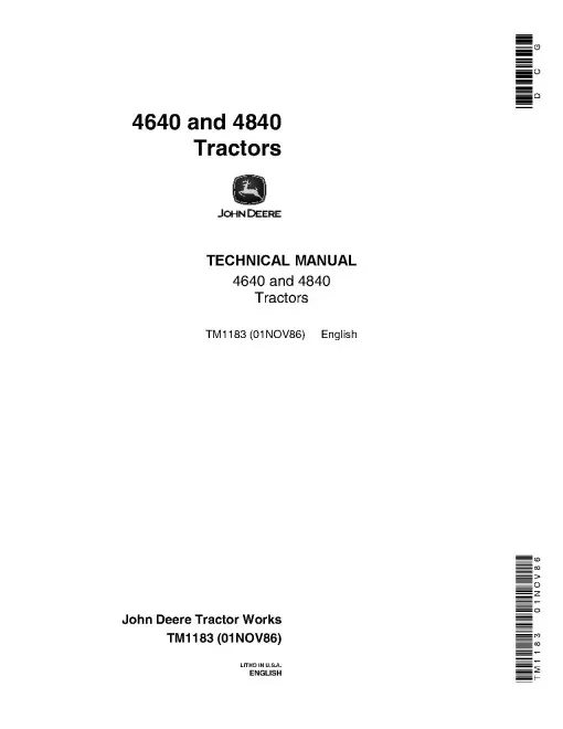 John Deere 4640, 4840 Tractors Technical Manual