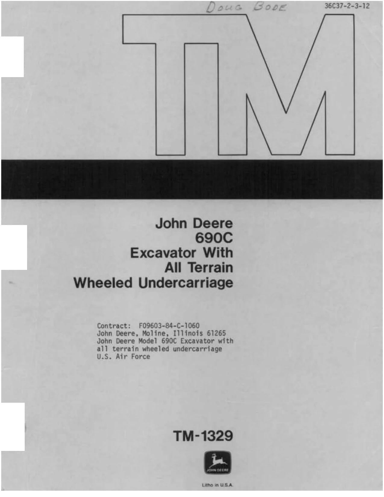 John Deere 690C Excavator With All Terrain Wheeled Undercarriage Technical Manual