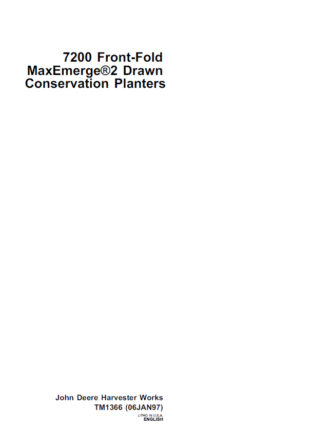 John Deere 7200 Front-Fold MaxEmerge2 Drawn Conservation Planters Technical Manual