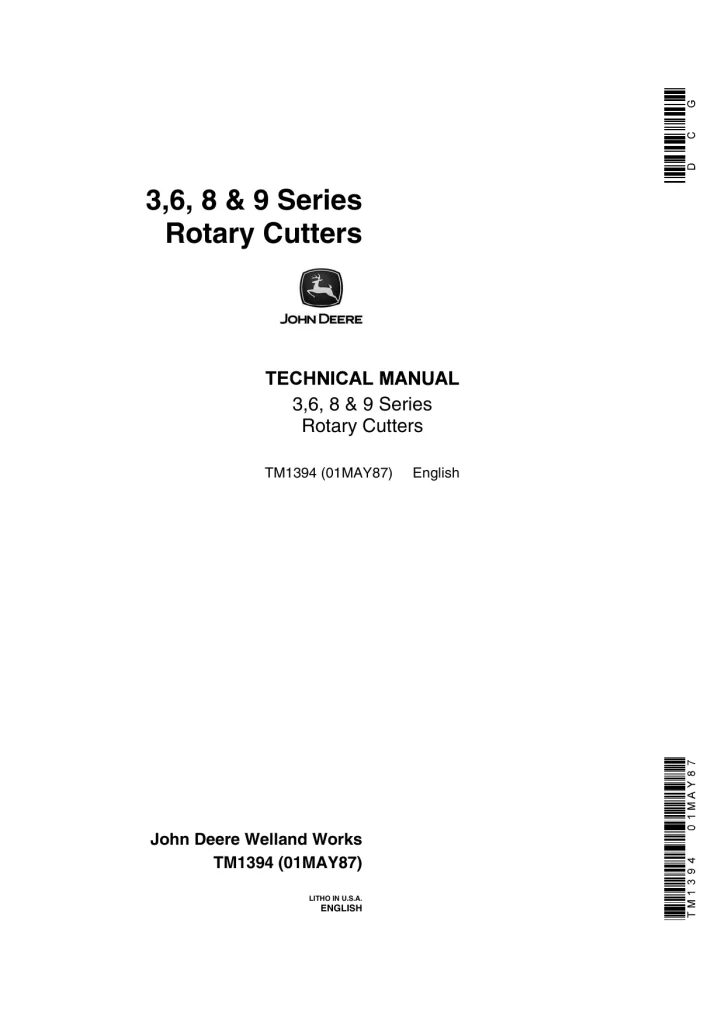 John Deere 3, 6, 8, 9 Series Rotary Cutters Technical Manual