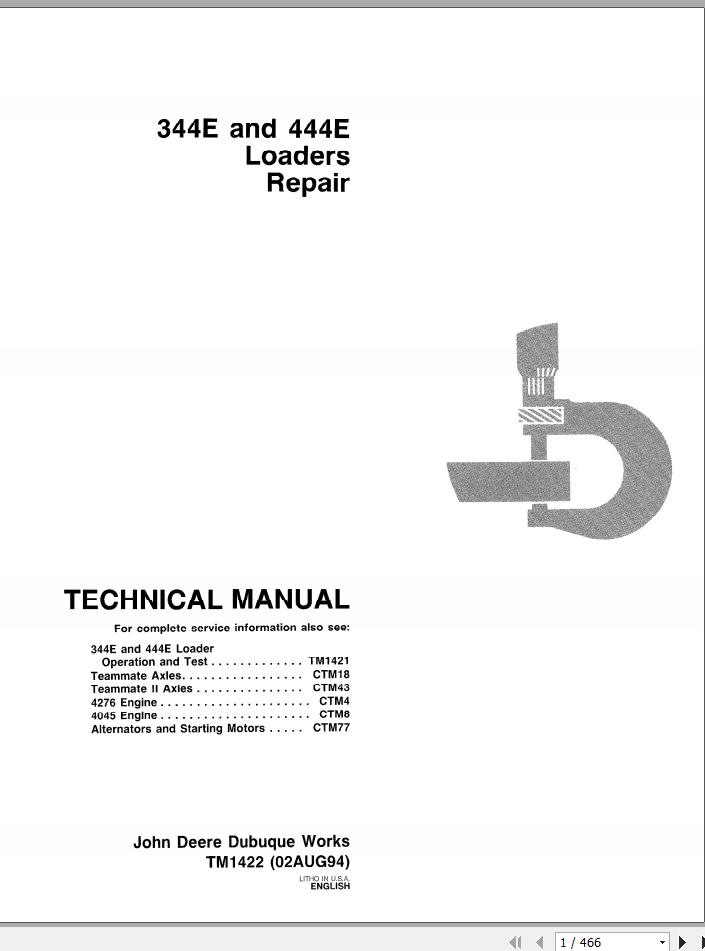 John Deere 344E, 444E Loader Repair Technical Manual