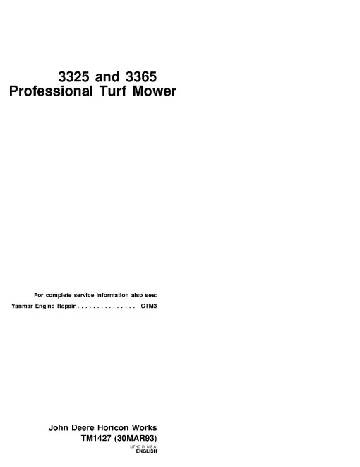 John Deere 3325, 3365 Professional Turf Mower Technical Manual
