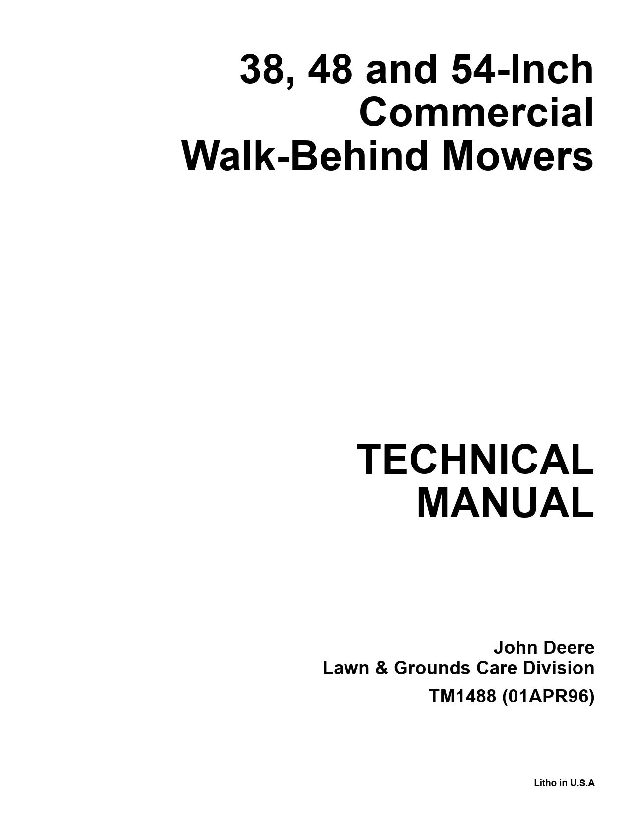 John Deere 38, 48, 54-Inch Commercial Walk-Behind Mowers Technical Manual