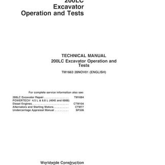 John Deere 200LC Excavator Operation and Tests Technical Manual