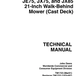 John Deere JA60, JA62, JA65, JE75, JX75, JX85 21-Inch Walk-Behind Mower (Cast Deck) Technical Manual