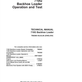 John Deere 710G Backhoe Loader Operation and Test Technical Manual
