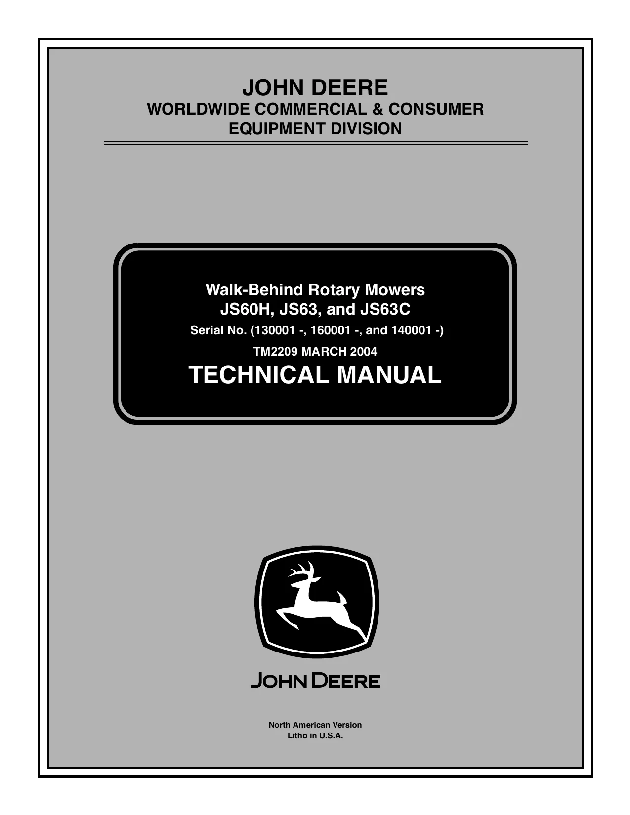 John Deere JS60H, JS63, JS63C Walk-Behind Rotary Mowers Technical Manual