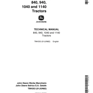 John Deere 840, 940, 1040, 1140 Tractors Technical Manual