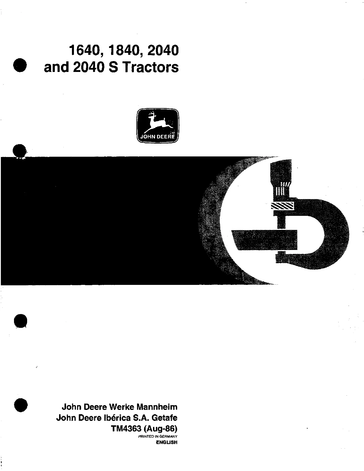John Deere 1640, 1840, 2040, 2040S Tractors Technical Manual