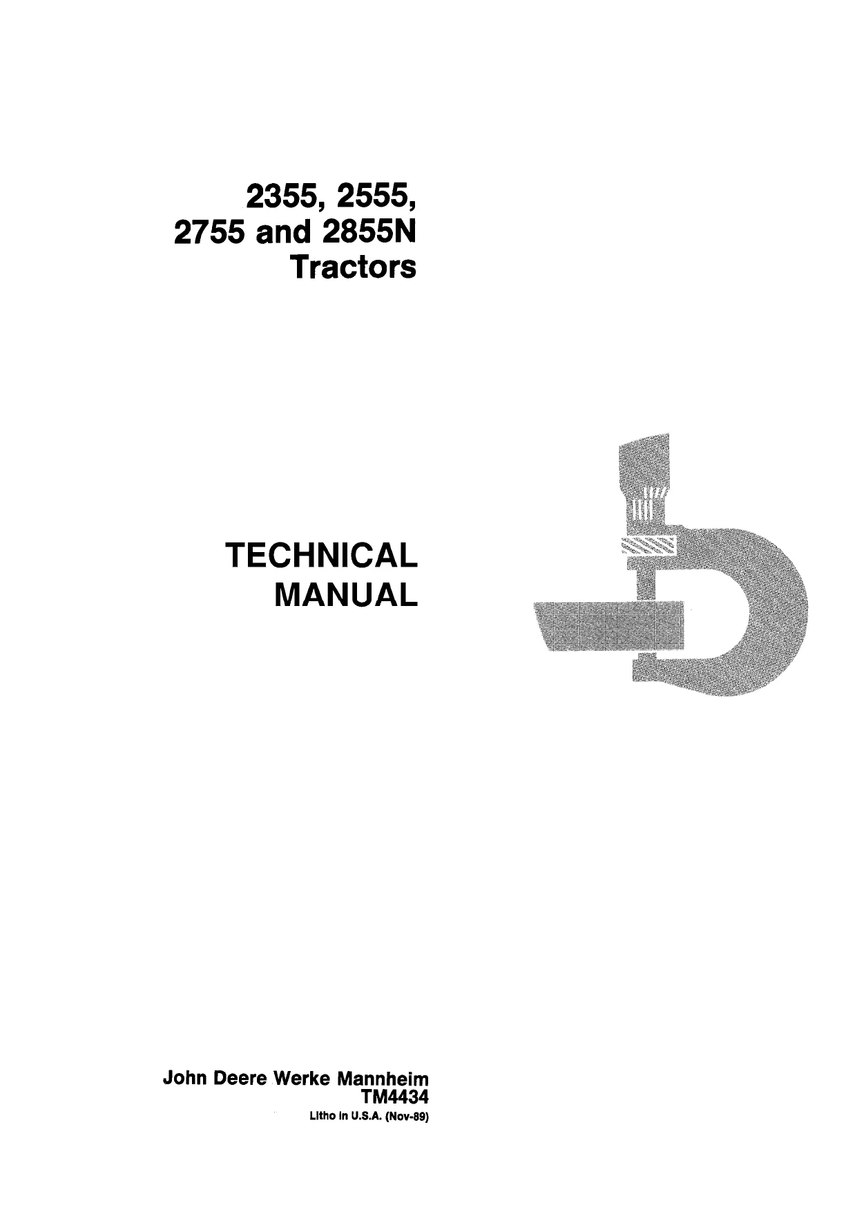 John Deere 2355, 2555, 2755 and 2855N Tractor Technical Manual