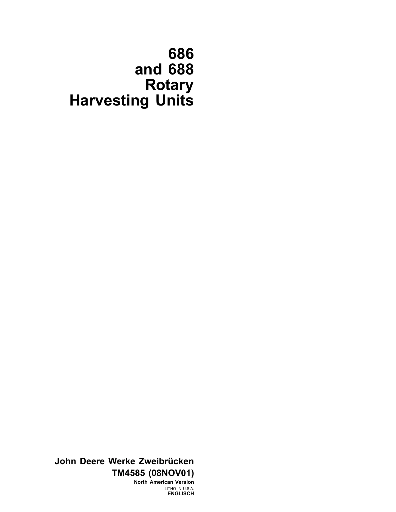 John Deere 686, 688 Rotary Harvesting Units Technical Manual