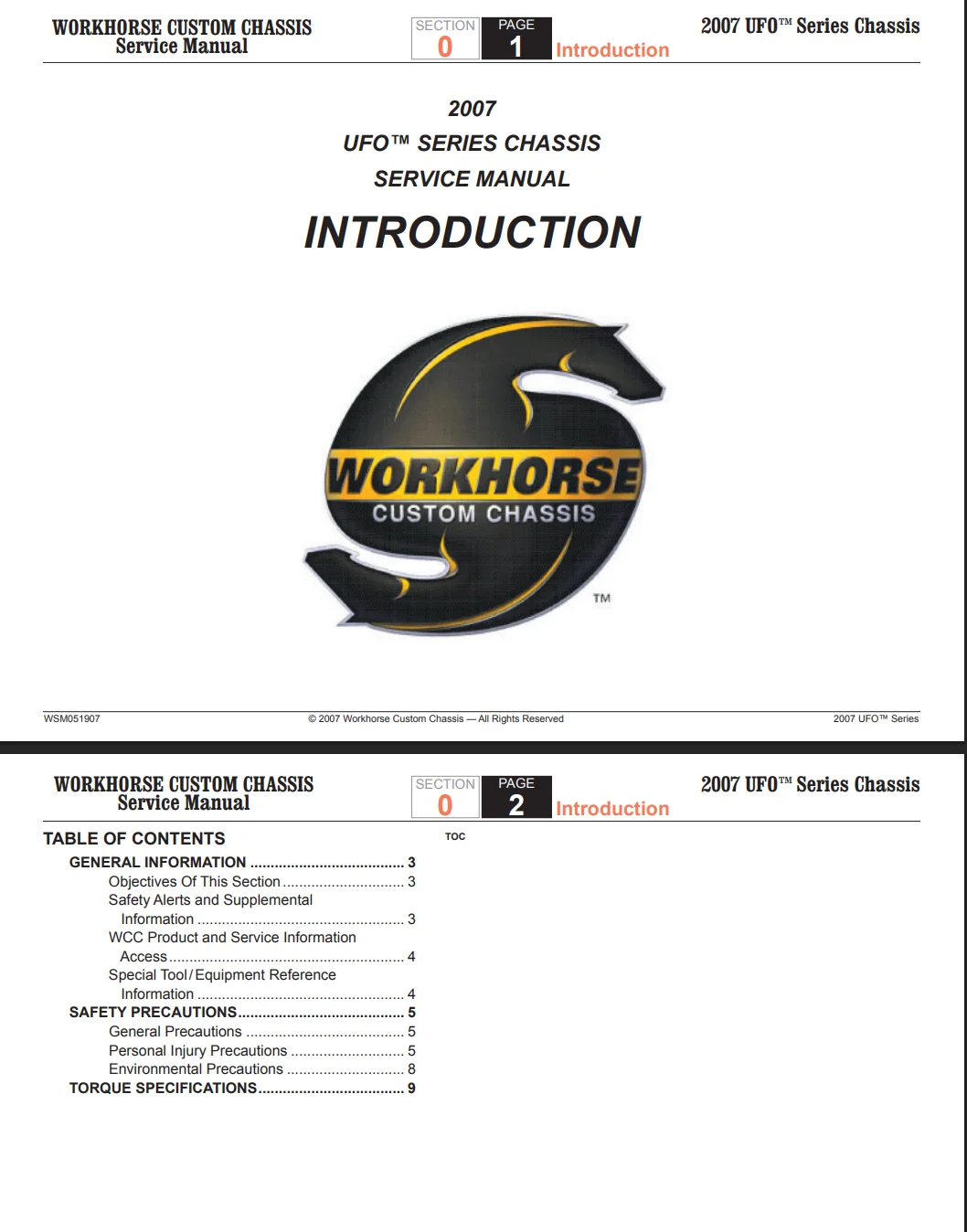 2007-2009 Workhorse UFO Series Service Repair Manual