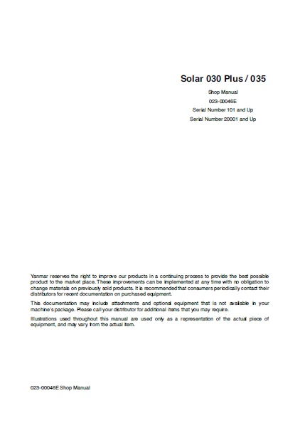 Deawoo Doosan Solar 030 Plus & Solar 035 Excavator Service Manual