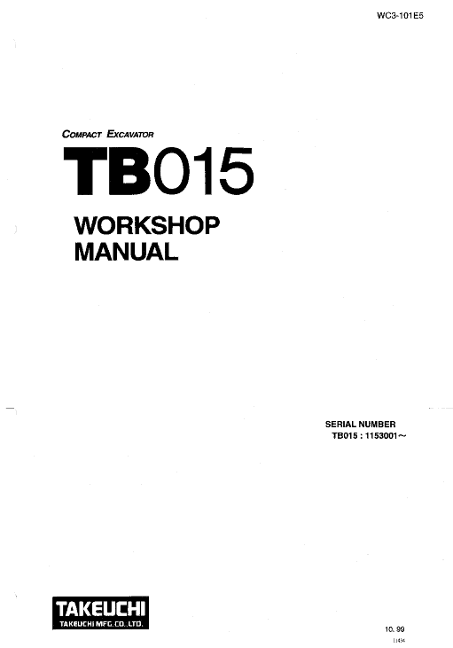 Takeuchi TB15 Compact Excavator Workshop Manual