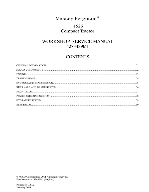 Massey Ferguson 1526 Compact Tractor Service Repair Manual