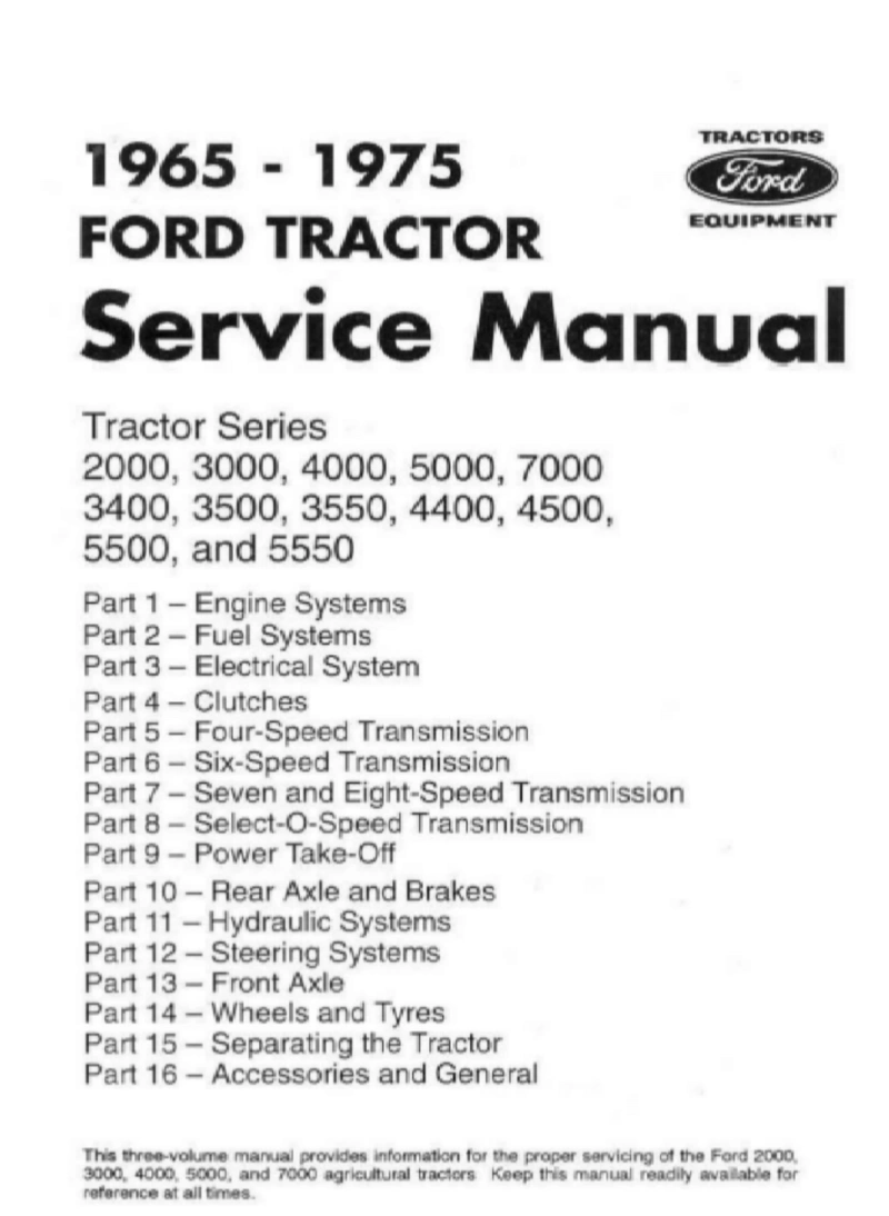 1965-1975 Ford 2000 to 7000 Tractor Service Repair Manual