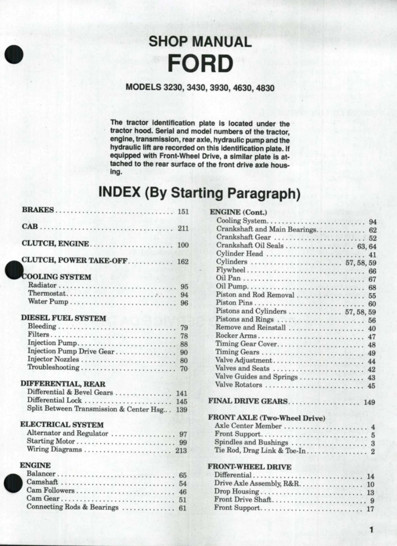 Ford Tractor 3230 3430 3930 4630 4830 Shop Manual