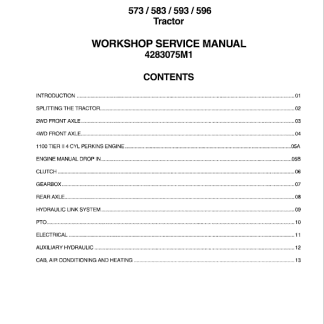 Massey Ferguson 573, 583, 593, 596 Tractor Workshop Service Manual