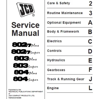 JCB 802.7 plus, 802.7 super, 803 plus, 803 super, 804 plus, 804 super Mini Excavator Service Manual