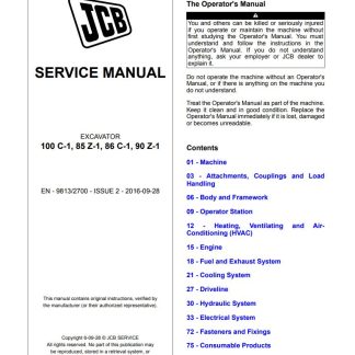 JCB 100 C-1, 85 Z-1, 86 C-1, 90 Z-1 Mini Excavator Service Manual