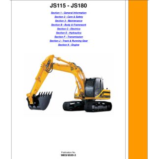 JCB JS115, JS130, JS130LC, JS145, JS160, JS180 Tracked Excavator Service Manual
