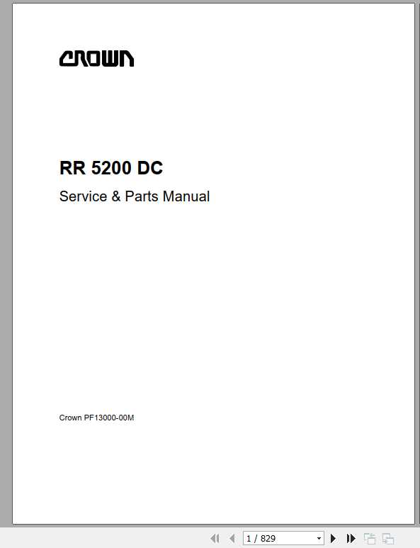 Crown Reach Truck RR5200 DC Service & Parts Manual