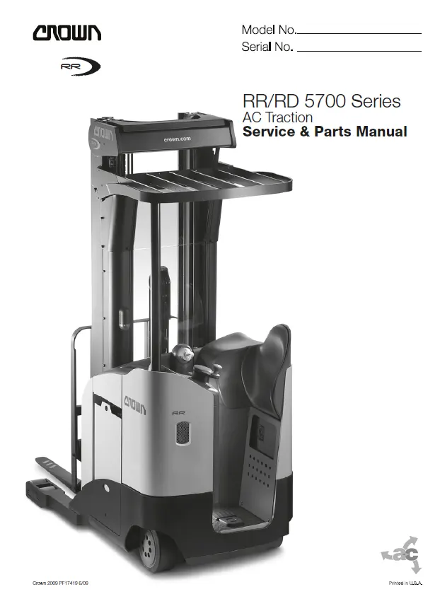 Crown Reach Truck RR RD5700 AC Service & Parts Manual