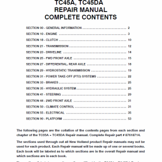 New Holland TC35A, TC35DA, TC40A, TC40DA, TC45A, TC45DA Tractors Service Manual