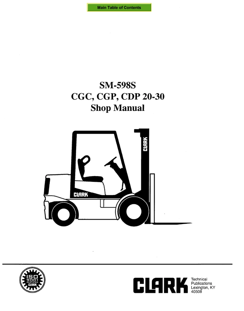 Clark CGC20, CGC25, CGC30, CGP20, CGP25, CGP30, CDP20, CDP25, CDP30 Forklift Service Manual