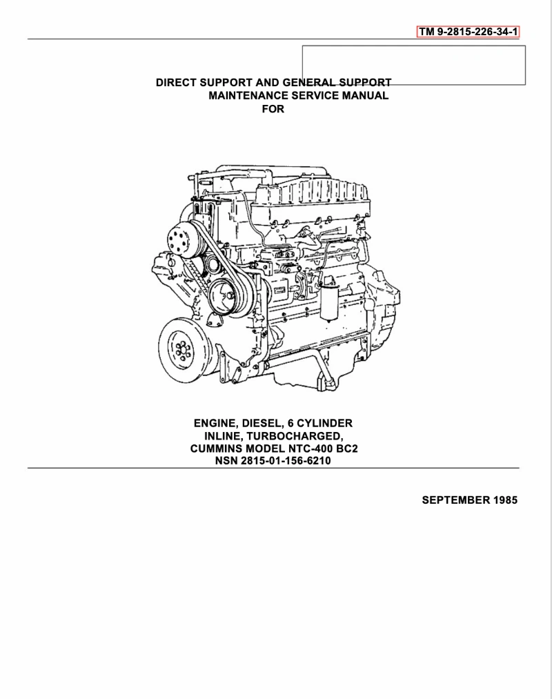 Cummins Engine Diesel Model NTC-400 BC2 Service Manual
