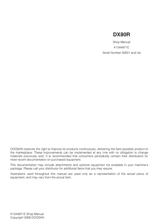 Doosan DX80R Excavator Service Repair Manual