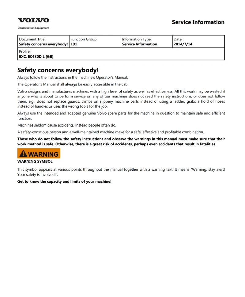 Volvo EC480DL Excavator Service Repair Manual