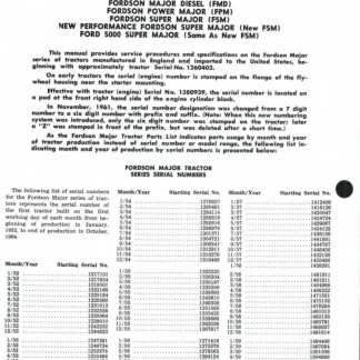 Ford Fordson Major Tractor Service Manual