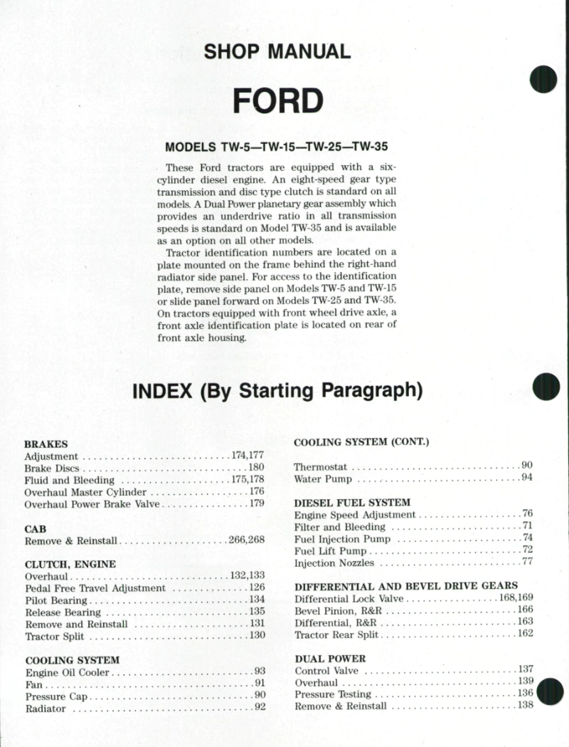 Ford Tractor TW-5 TW-15 TW-25 TW-35 Shop Manual