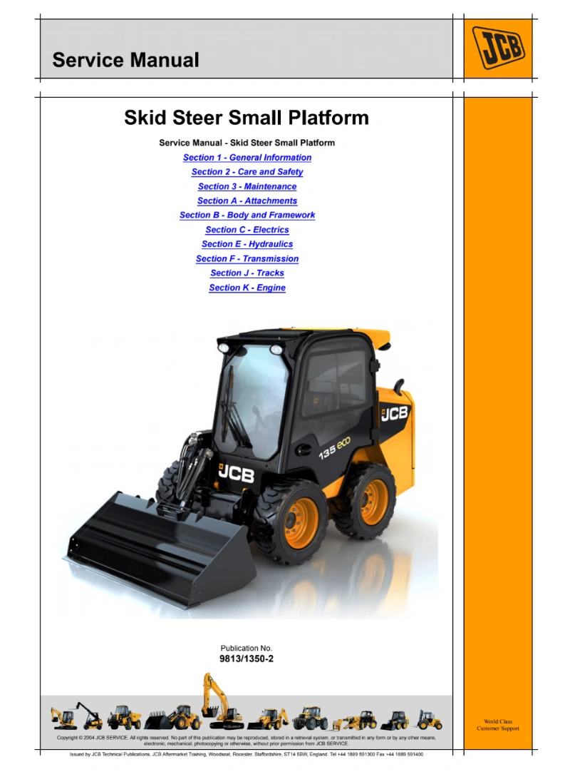 JCB 135, 155, 175, 190, 205, 150T, 190T, 205T Skid Steer Loader (ROBOT) Service Manual