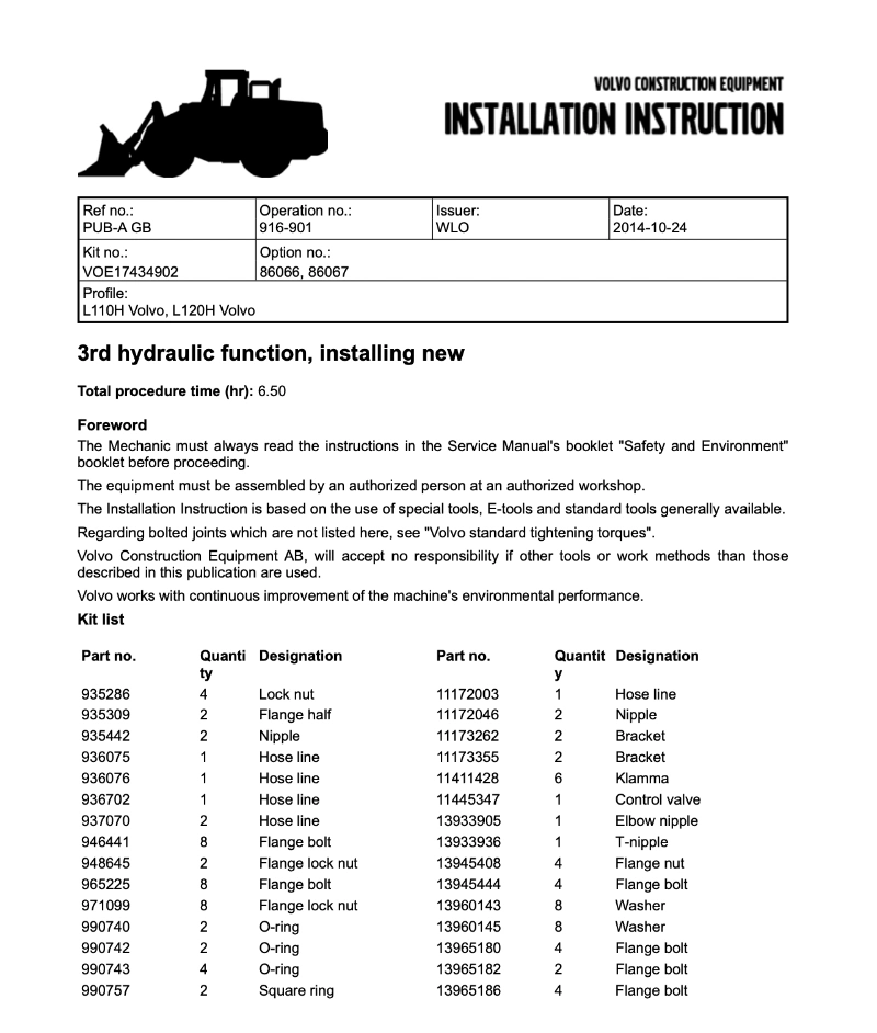 Volvo L110H, L120H Wheel Loaders Service Manual