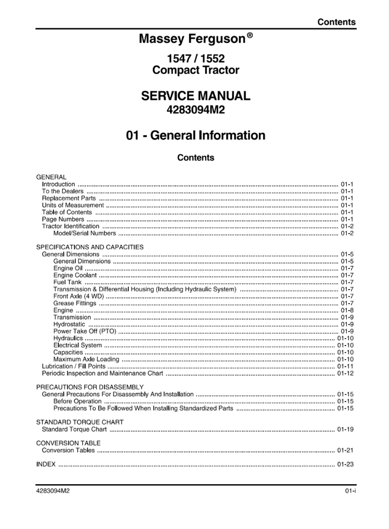 Massey Ferguson 1547, 1552 Tractor Workshop Service Manual