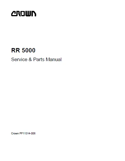 Crown Reach Truck RR5000 Service & Parts Manual