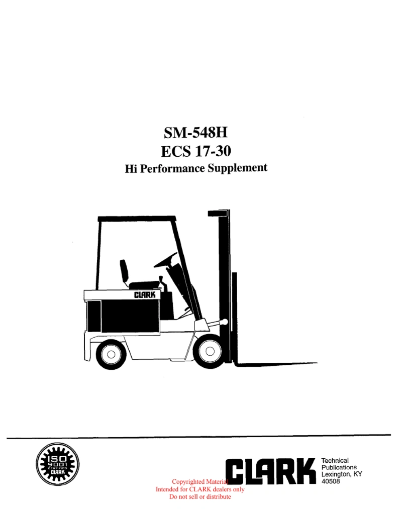 Clark ECS17, ECS20, ECS22, ECS25, ECS27, ECS30 HI Performance Supplement Forklift Trucks Service Manual